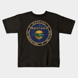 Vintage Montana USA United States of America American State Flag Kids T-Shirt